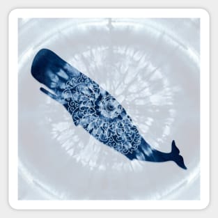 Whale Mandala tie dye indigo blue Sticker